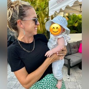 Pehr striped ruffle romper and matching hat